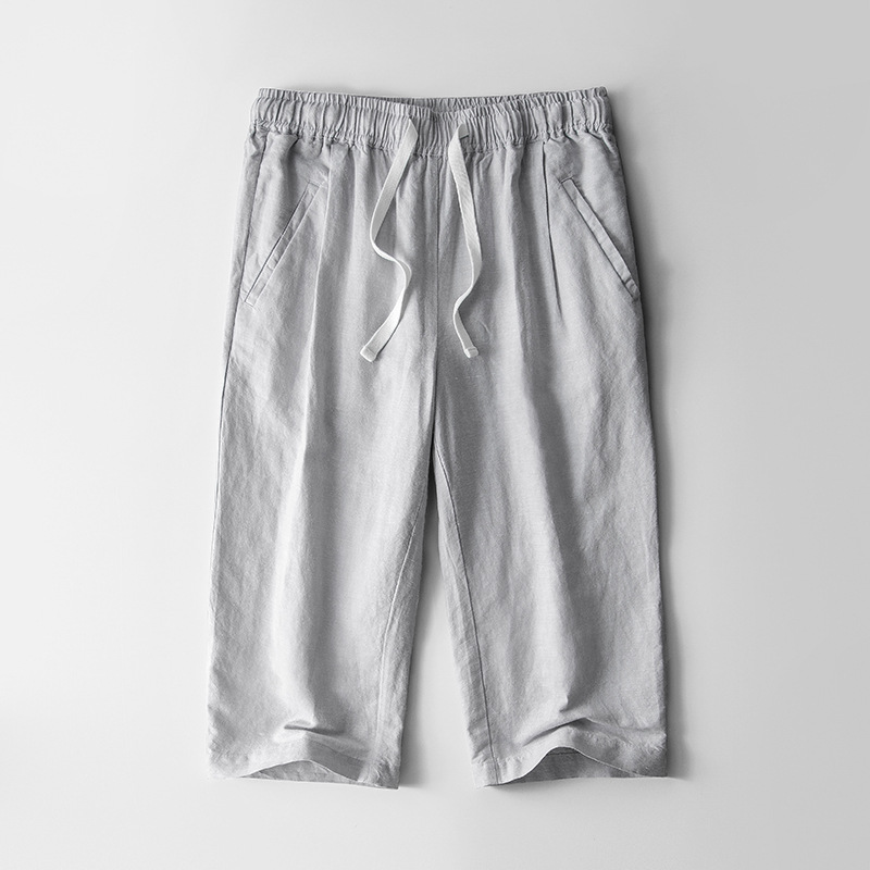 Summer New Arrival Linen Men's Pants Loose Casual Stretch Waist Pants Linen Cotton Capri Pants Simple Pants Vintage Shorts