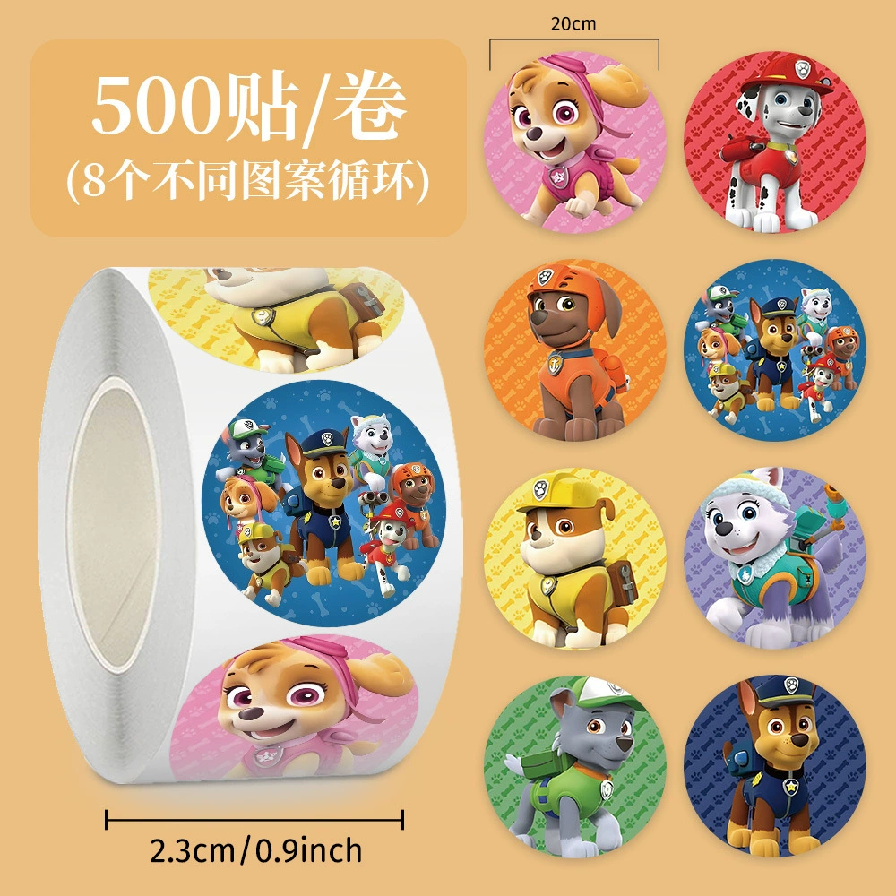 Рулон наклеек с мультяшными собаками для детских наград, наклейки для планировщиков, наклейки для запечатывания, самоклеящаяся пленка для творчества.