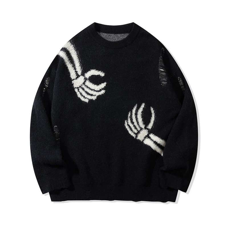 YWFG original retro americano esqueleto 2024 Año Nuevo otoño pareja alta versátil cuello redondo manga larga jersey image 6