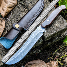 大马士革钢刀户外露营生存刀具防身野外求生直刀长款高硬度军工刀