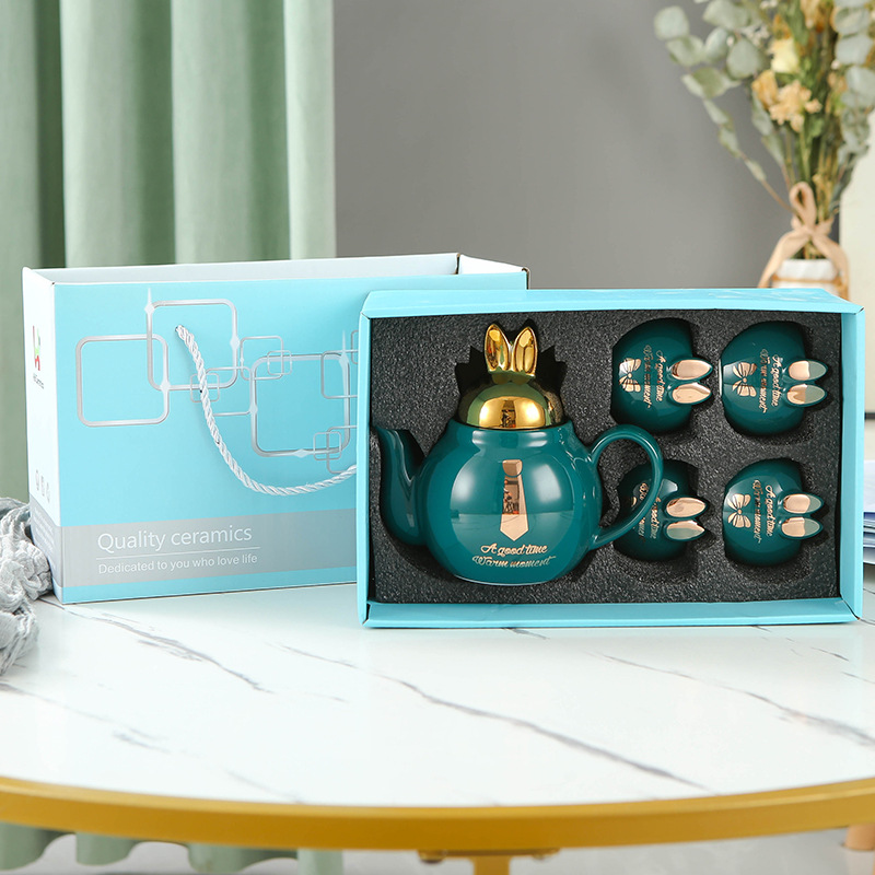 Juego de agua de cerámica de lujo ligero taza de agua doméstica hervidor de agua combinación resistente a altas temperaturas de gran capacidad Taza set FESTIVAL DE medio otoño traje de regalo