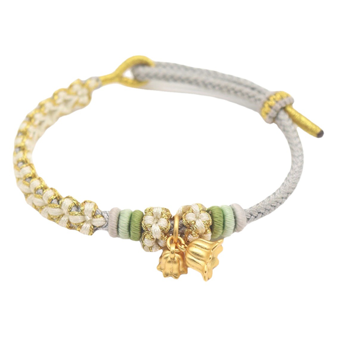 Lily of the Valley Bracelet, Hand-Woven Finished Product, Peach Blossom Bracelet, Can Be Worn with Pendants, Gold Beads, Women's Gift, Lucky Red String
