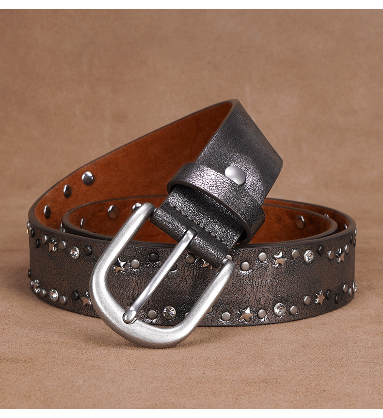 Cinturón punk con remaches para mujer en algodón estilo retro_voghion.com