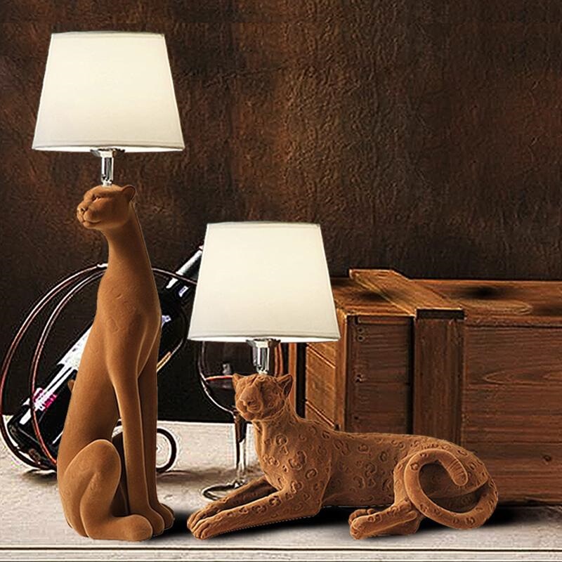 Leopard Nordic Soft-fitting Lamp Table Lamp Animal Home Accessories Living Room TV Cabinet Brown Resin Craft Flocking Ornaments