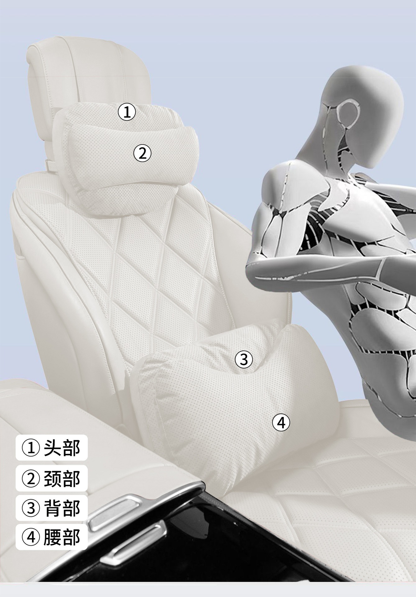 Car headrest and lumbar support, in-car cushion and neck pillow suitable for Mercedes-Benz, Maybach, BMW, Tesla