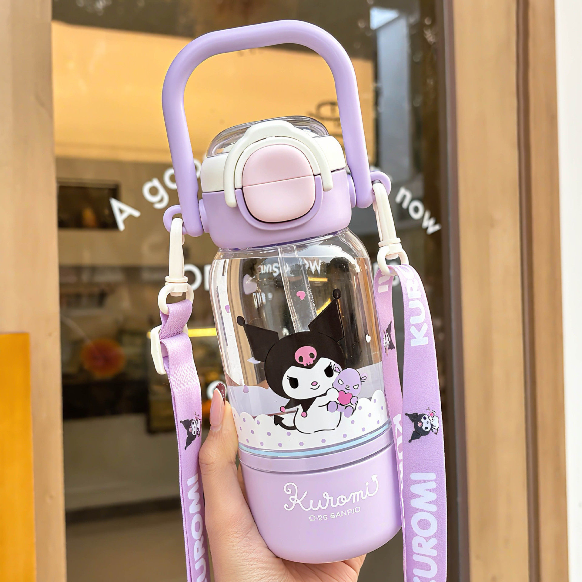 Sanrio familia de alto valor de caricatura encantadora taza Tritan estudiantes niños portátiles doble taza de agua de paja para mujeres