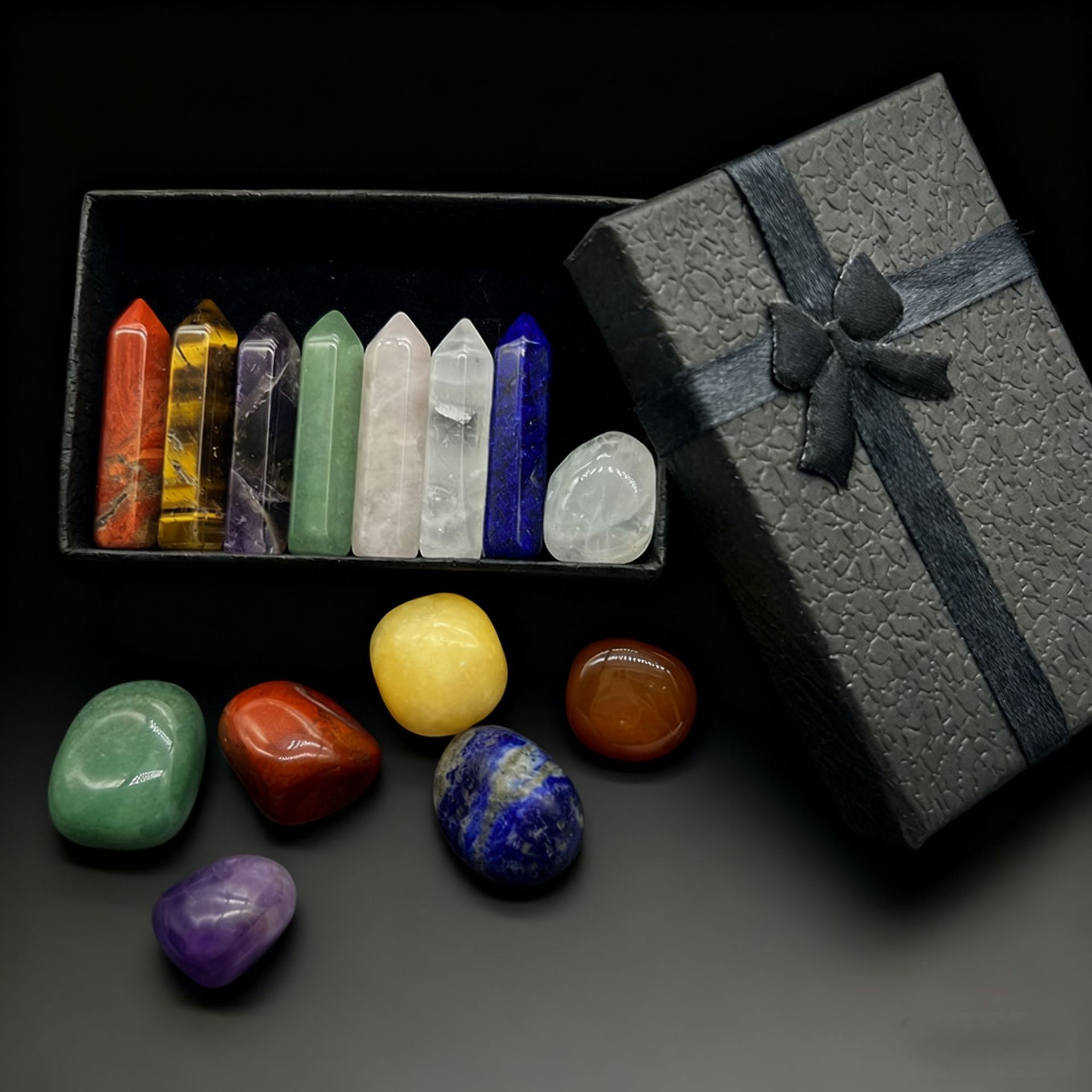 天然玉石六角柱单尖7颗不规则7颗水晶原石套装礼盒厂家批发