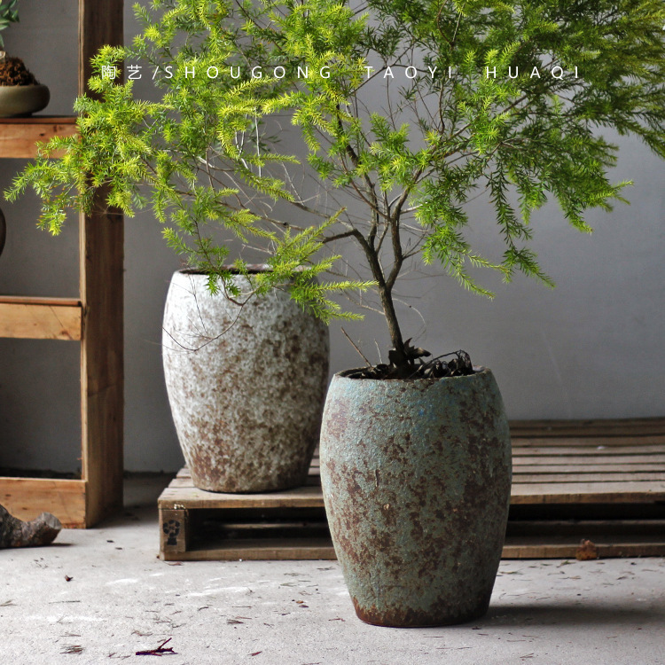 Vaso retro cerámica gruesa secador de flores de plantación de flores de viento tranquilo alojamiento de la sensación de decoración del hogar