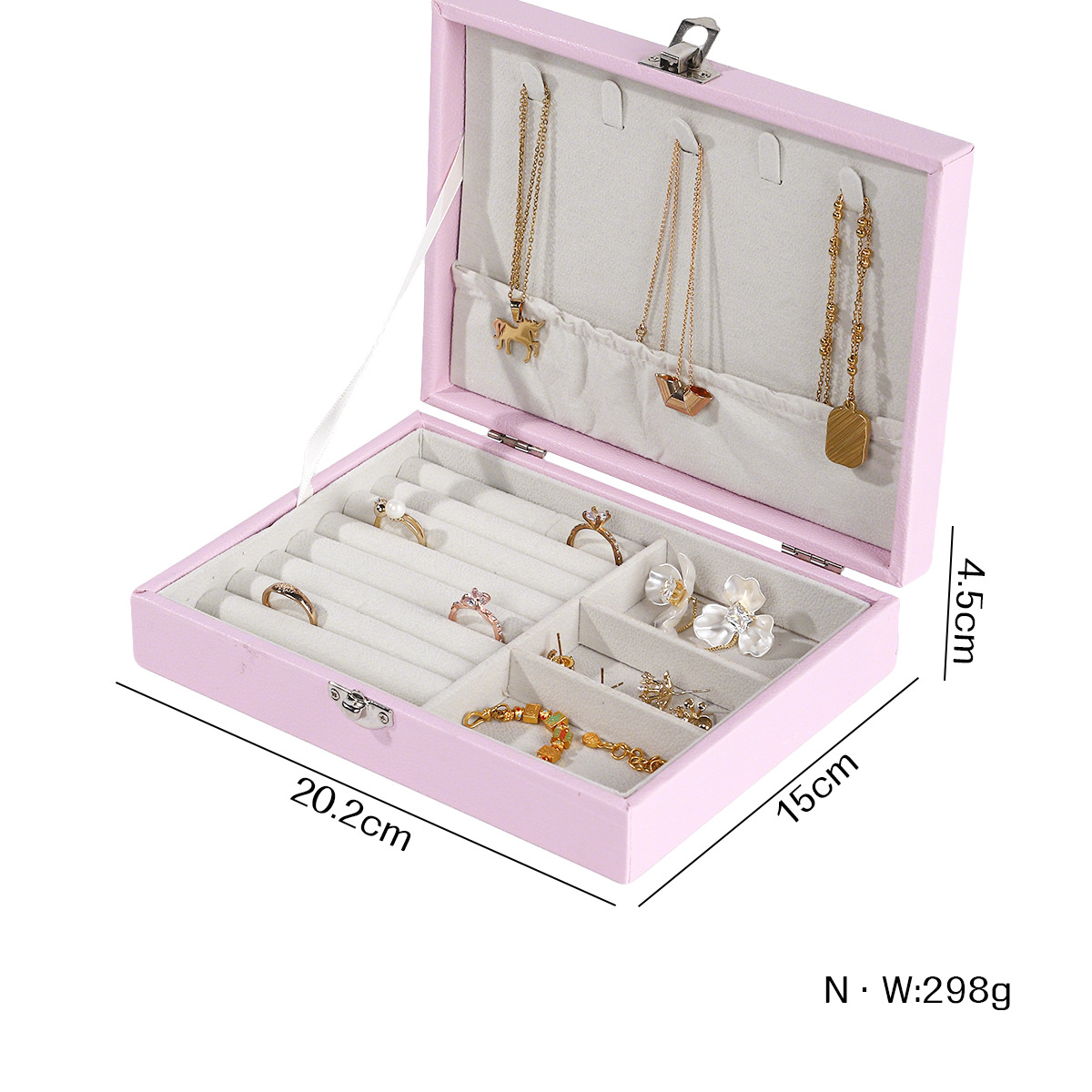 Caja de almacenamiento de joyas de acrílico con ventana de franela de una sola capa, pendientes de anillo, pendientes, caja de exhibición de acabado de joyas