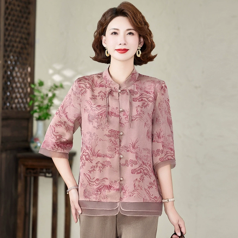 Новый средний и пожилой летний костюм мама рубашка мама новый китайский стиль летний стиль
