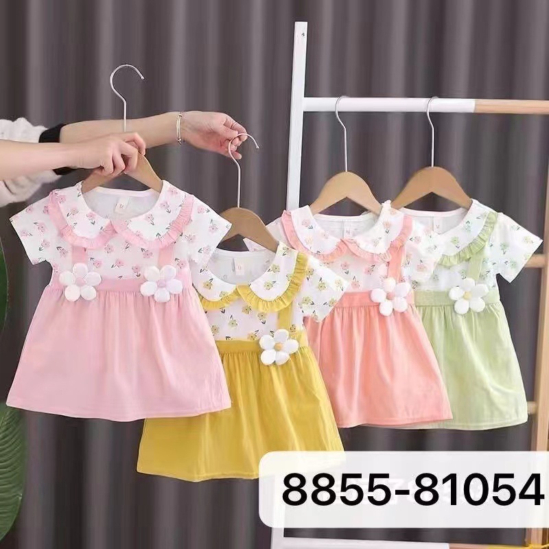2024 summer cute children's clothing baby children's western style dress fake two girls new short sleeve dress