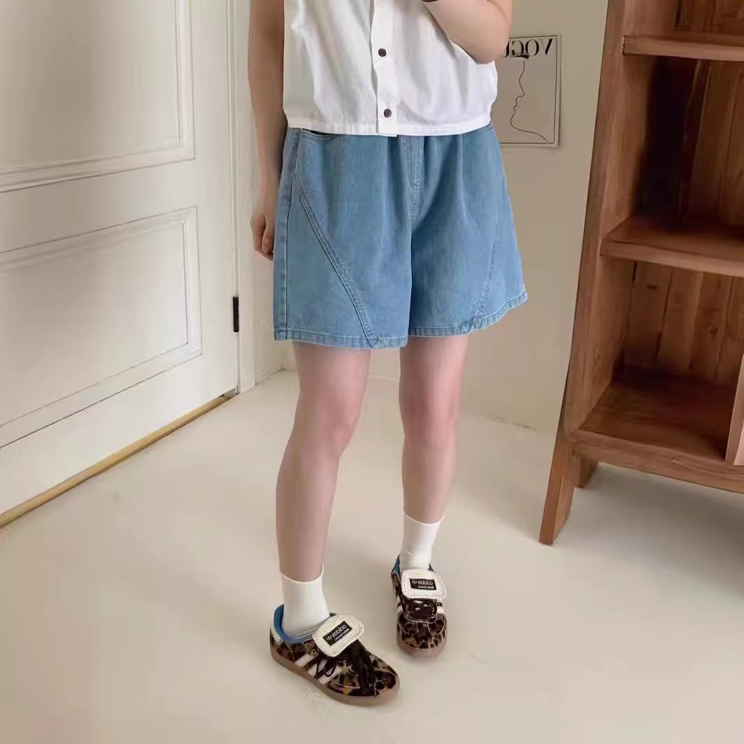Denim Shorts 2024 Artistic Simple Korean-style Loose Waist Solid Color Slimming All-match Loose Casual Shorts for Women