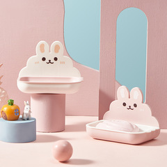 Cute cartoon double-layer soap box without punching wall-mounted drain household bathroom bathroom soap box storage rack