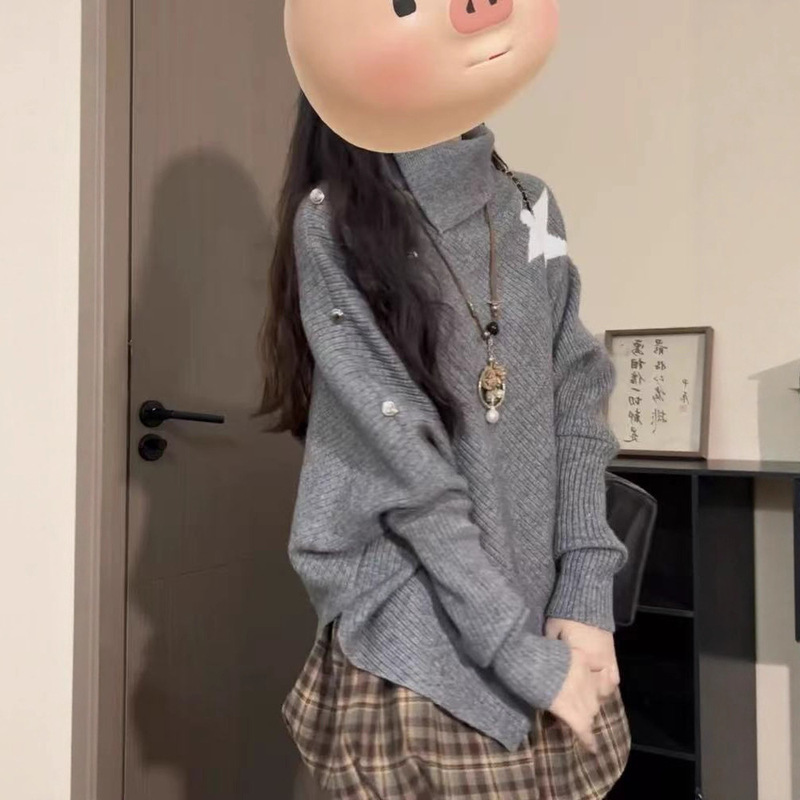 法式不规则设计感宽松小众斗篷高领星星毛衣披风感针织衫女潮|undefined