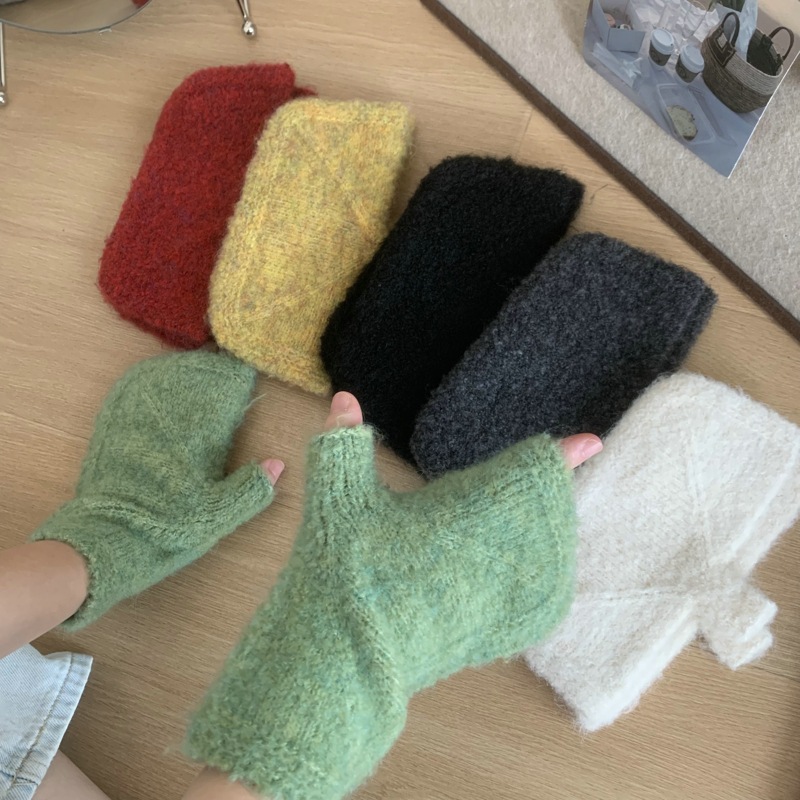 Korean Knit Gloves for Women - Autumn/Winter Fingerless and Full Finger Style, Fashionable and Versatile Student Gloves for Girls - Autumn/Winter