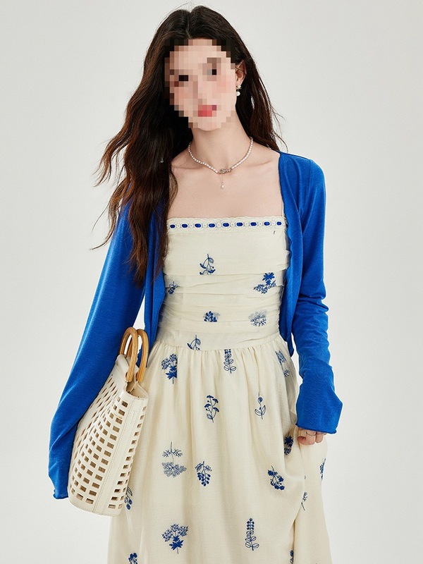新しい中国風の海塩ココフレンチサスペンダードレス春と夏の花のつぼみスカートカーディガン花柄ミドル丈スカートスタンドカラーレトロ|undefined