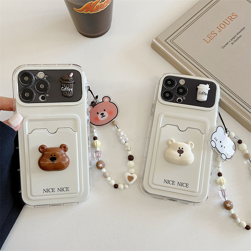 Lindo paquete de tarjetas de oso tridimensional para iPhone13 pareja 15ProMax funda para teléfono 12 Apple 14PM colgante