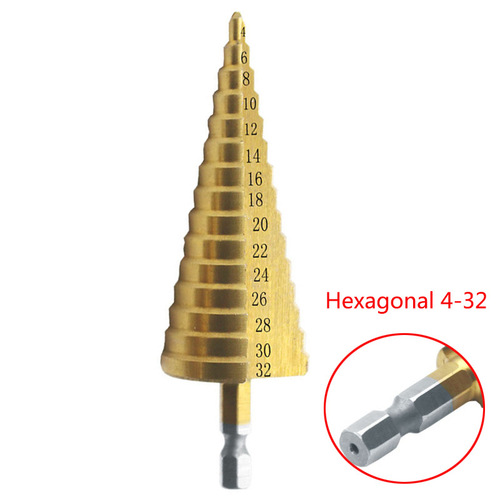 Hexagonal shank straight flute step drill titanium plated pagoda drill expanded hole step drill 4-12 4-20 4-32 bag