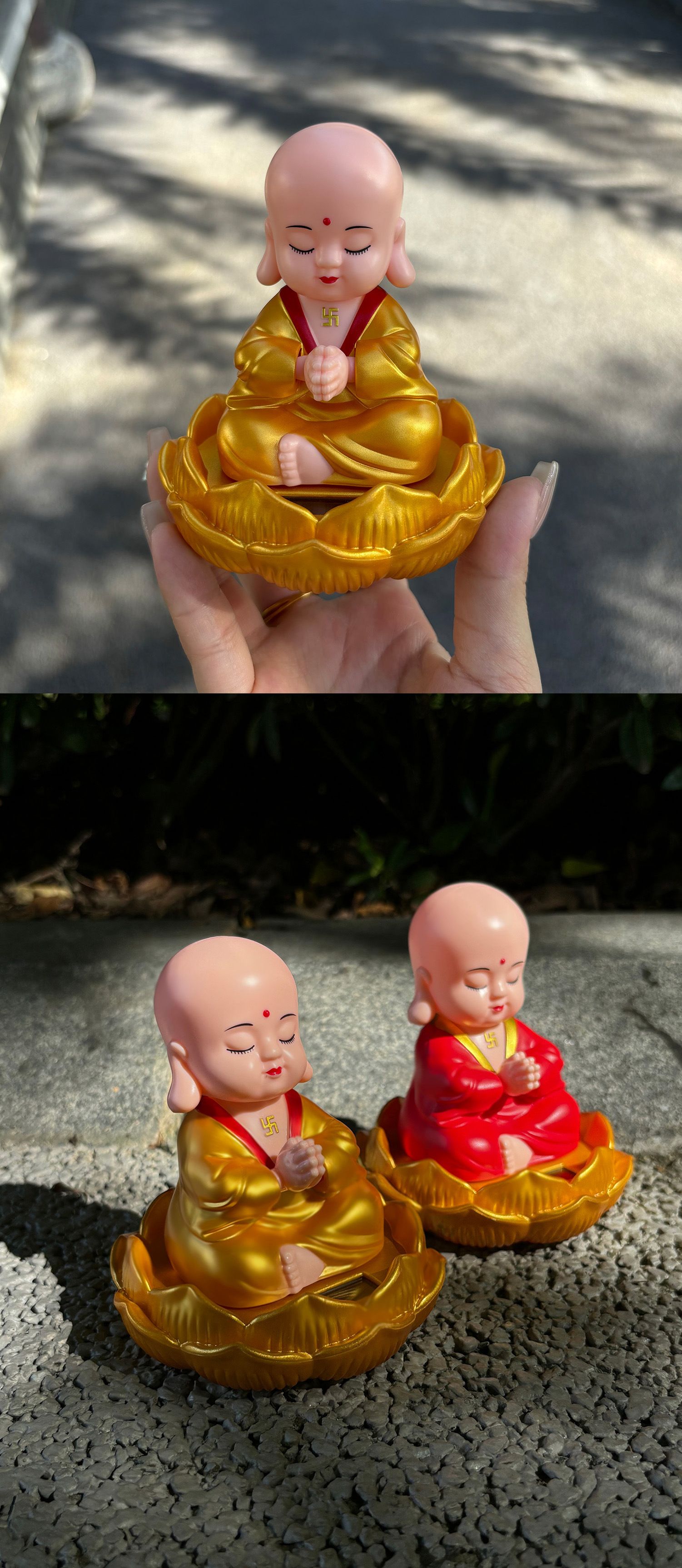 Solar-Powered Swinging Nodding Buddha Car Decoration Ornament Robe Miro Buddha Car Accessory Zen