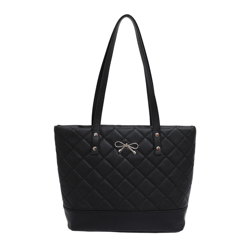 复古绣线菱格大容量托特包2026新款纯色单肩包时尚潮韩版手提女包