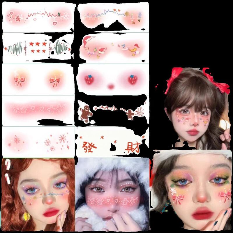 Love Blush Christmas Christmas Tree Makeup Face Stickers Fun Cos Stickers Tattoo Stickers Kidsren's Cartoon Face Makeup Painting