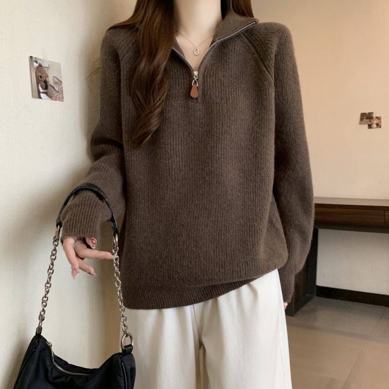 (2개) 하프 지프 터틀넥 스웨터 여성의 가을과 겨울 플러스 사이즈 내베이스 니트 스웨터 지방 슬리밍 MAILLARD WARM TOP