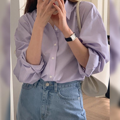 紫のフレンチシャツの女性春秋2025新作カジュアル韓国系シャツのデザイン感があります。