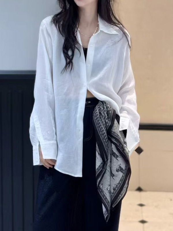 现货2025秋季新款韩版显瘦百搭长袖铜氨丝宽松衬衫女设计感小众|undefined
