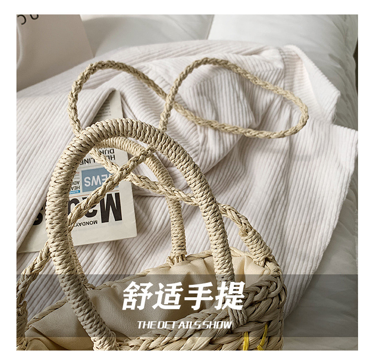 Koreanische Bestickte Gewebte Tasche Stroh Eimer Handtasche display picture 24