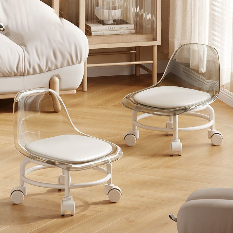 Acrylic Stool Silent Universal Wheel Children's Toddler Stool Mesh Pulley Small Chair