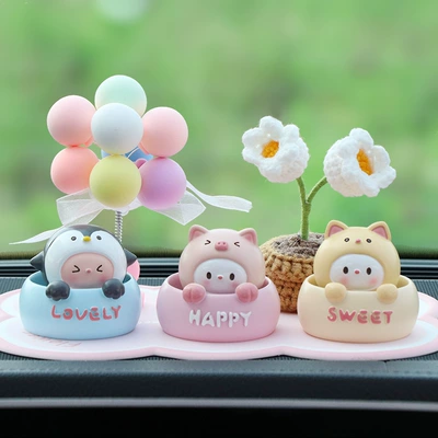 Accessories Female Creative Car — Other Automotive Interior Supplies - penguin-piglet-cat-plush-lily-of-the-valley-balloon-pink-flower-cushion