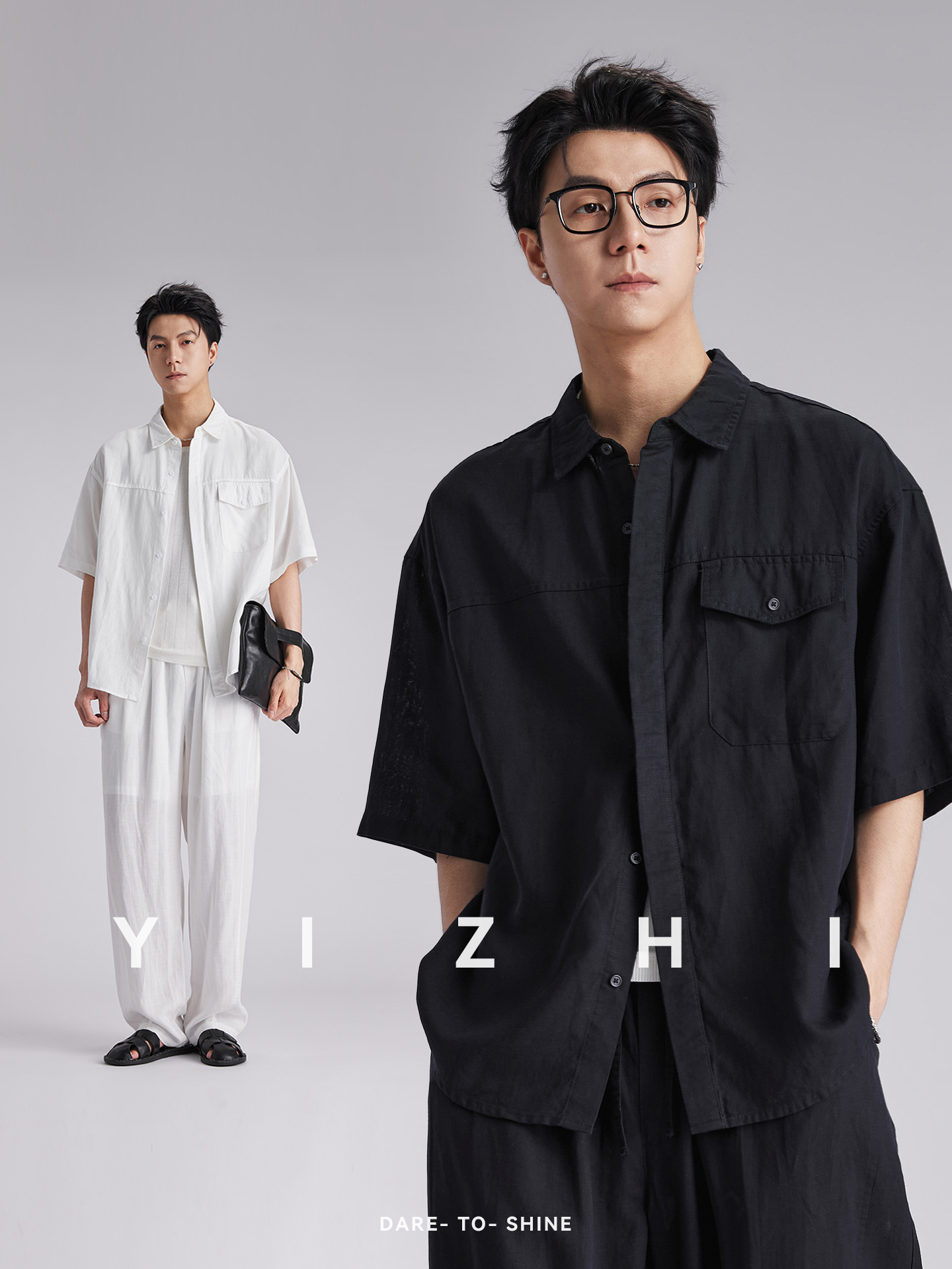Bộ sơ mi linen tay ngắn nam phong cách lịch lãm, thoáng mát — Xanh navy