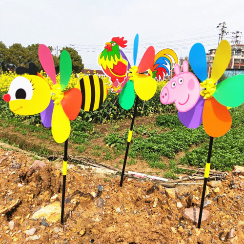 Colorful cartoon animal windmill children's outdoor toy three-dimensional plastic diy windmill scenic toy with tail