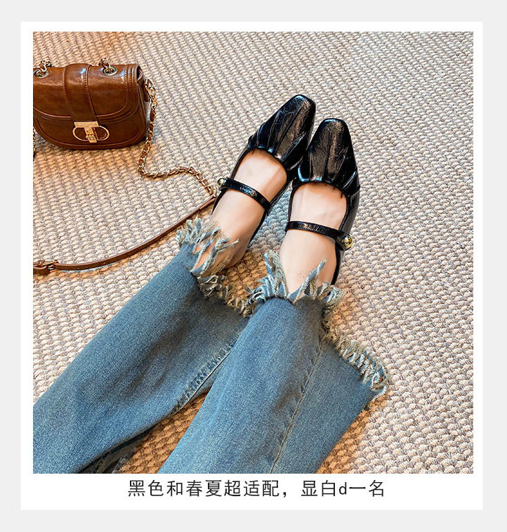 Giày mules Mary Jane nữ mũi vuông quai ngang bít mũi, gót thấp dưới 3 cm — Màu bạc, Màu đen chi tiết 12