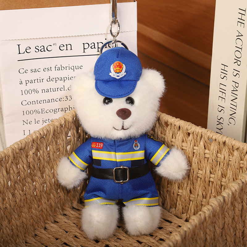 2025 nuevo uniforme de oso fuego cielo azul rescate colgante Teddy bear muñeca juguete de peluche publicidad llavero