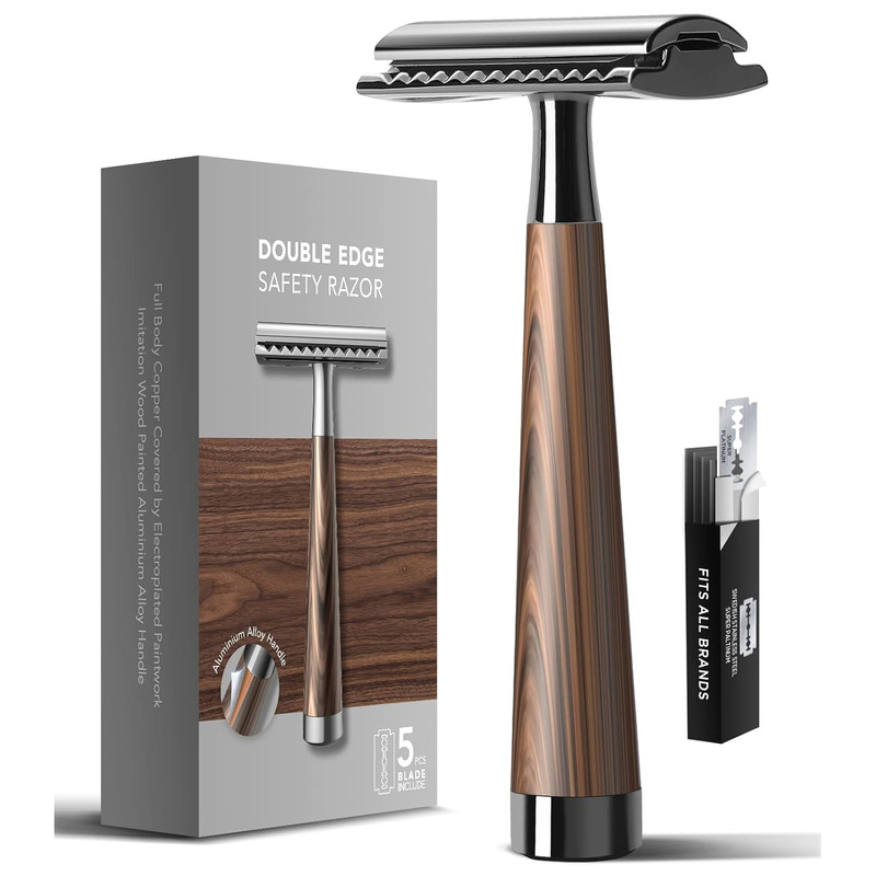 Amazon with men's razor women's shaving knife golden razor wooden handle optional knife holder