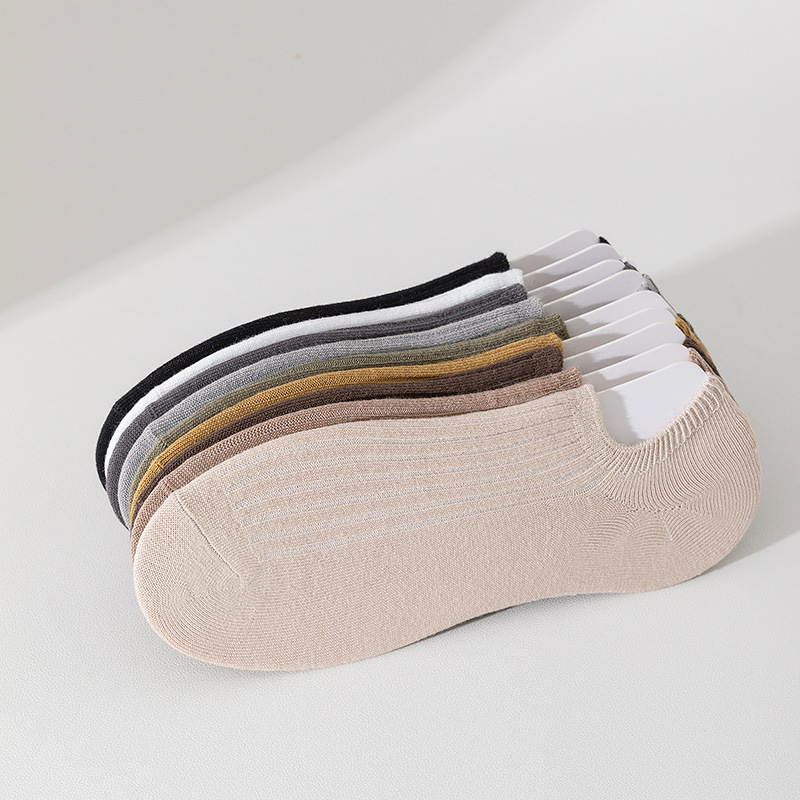 Men's Summer Thin Cotton Invisible Silicone Non-slip Low-top Plain Color Vertical Striped Short Sock Anti-odor Short Socks
