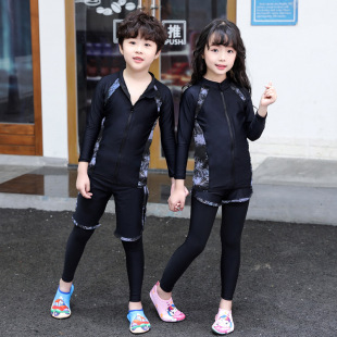 South Korea new diving suit long-sleeved trousers split sports training swimsuit medium and large boys and girls baby sun protection swimsuit