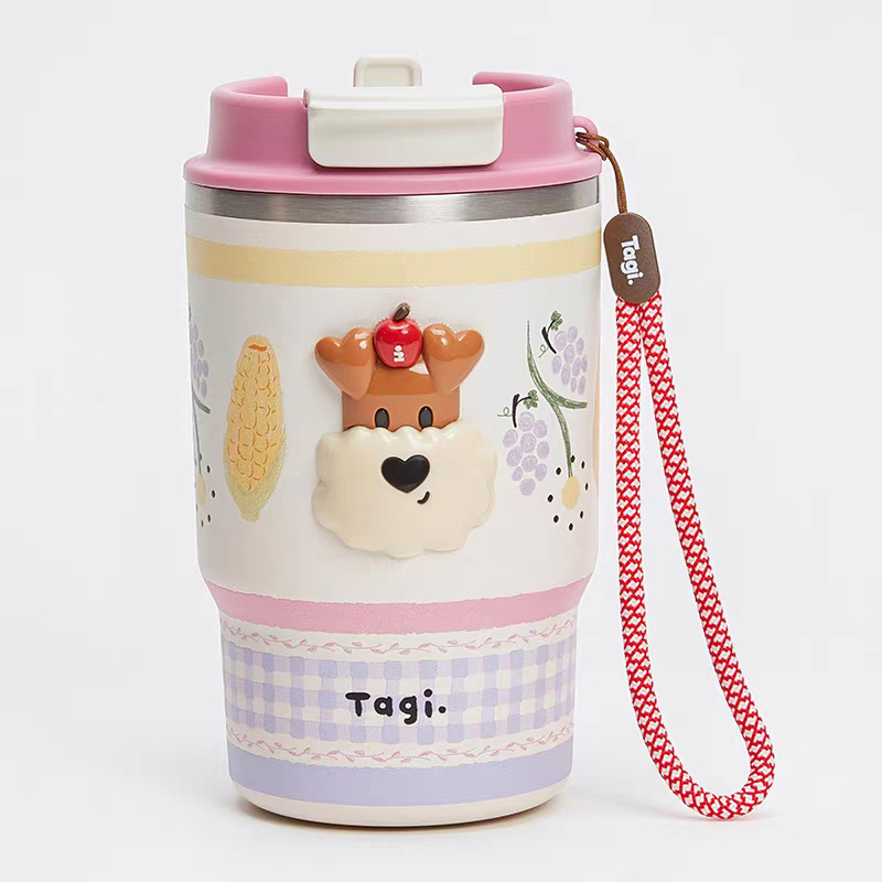 Tagi.《爆米花》双饮吸管便携手拎不锈钢随行保冷保温杯|undefined