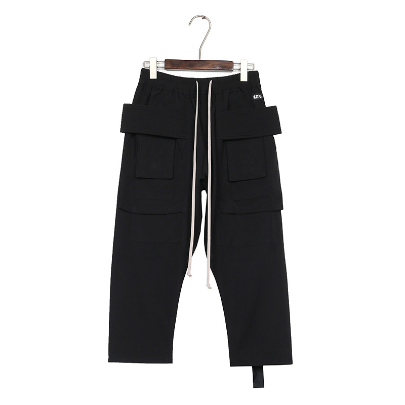 Invisibleivm Dark Trendy Brand Decorative Double-Ring Cargo Pants Ro Cropped Pants Loose European and American Casual Men