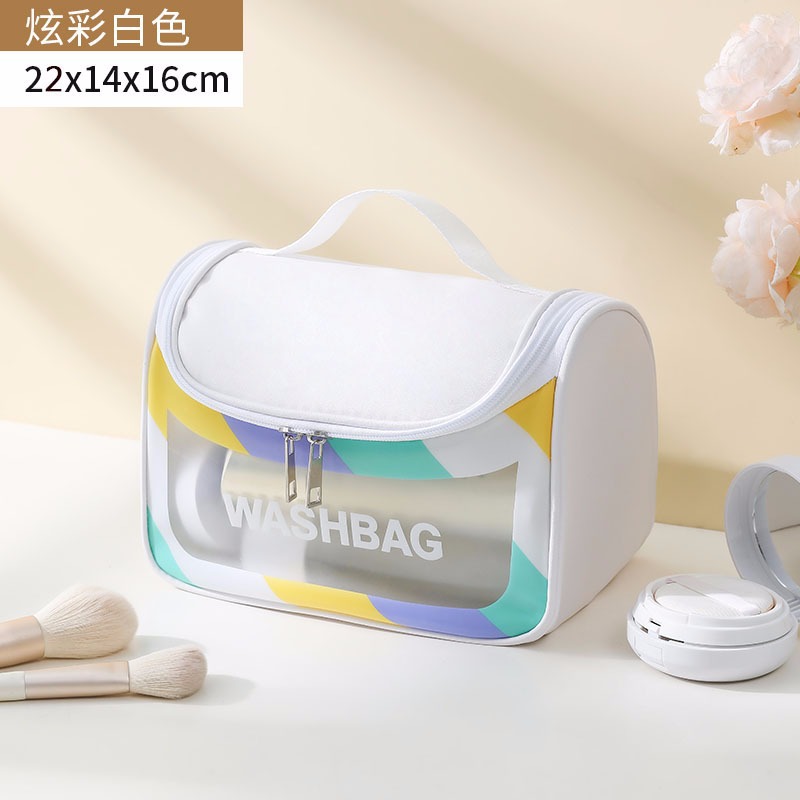 Bolsa de cosméticos transparente transfronteriza bolsa de almacenamiento impermeable de alta capacidad bolsa de lavado de maquillaje portátil PU
