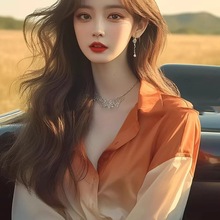 今年流行的法式感小上衣橙色渐变衬衫初秋季女款2025新款