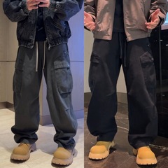 机能风复古百搭伞兵裤直筒水洗工装裤男士秋季美式多口袋拼接长裤