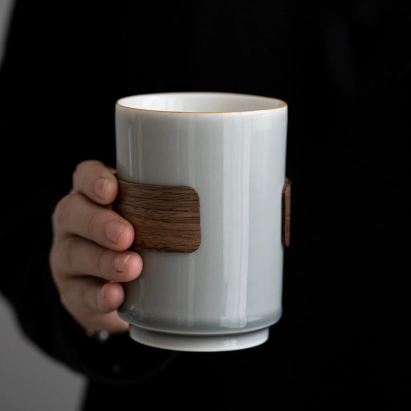 Бамбуковая и деревянная пряжка для талии чашка с водой Японский стиль минималистичный ледяной серый сажа глазурованный керамический чай чашка большой мастер чашка индивидуальная чашка