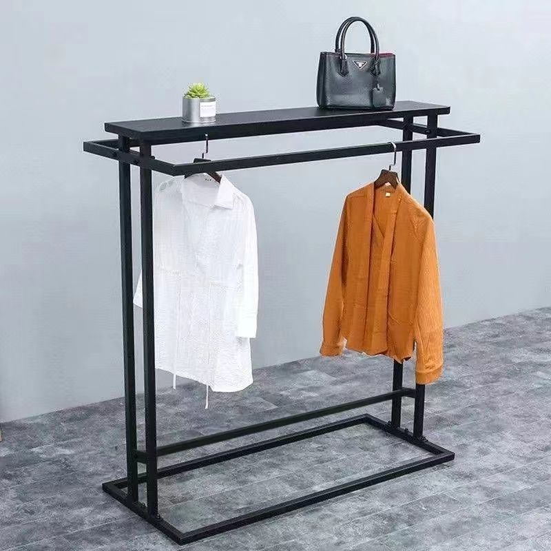 Tienda de ropa estante de exhibición estante de la isla medio estante de ropa de hombre y mujer doble fila estante medio barra paralela colgante lateral tipo piso percha de ropa comercial