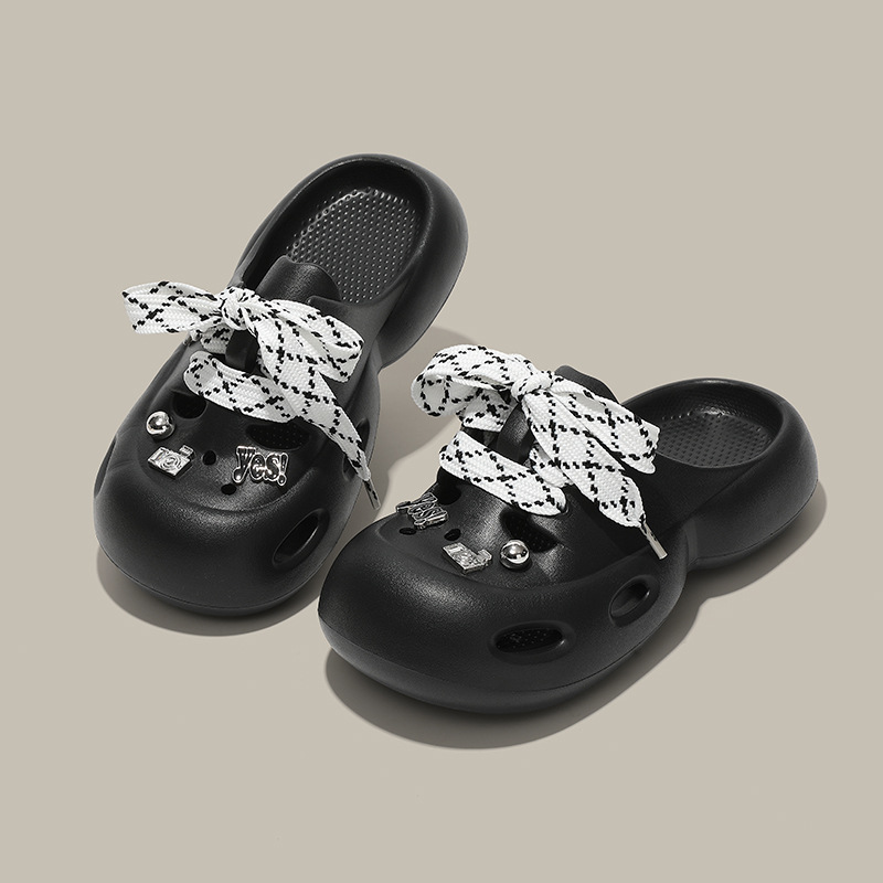 En nombre de la bowknot pisando la mierda, zapatos con agujeros, verano de mujer 2025, nuevo estilo, sandalias y pantuflas de suela gruesa, moda femenina