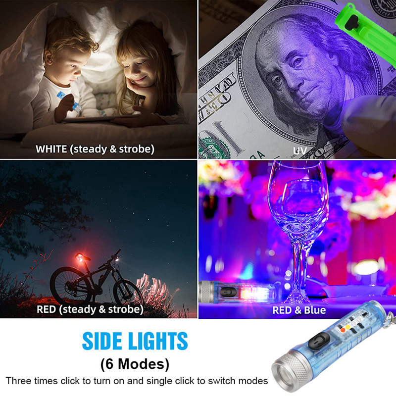 Mini Small Clip Flashlight Strong Light Charging White Red Blue Violet Money Detector Lamp Outdoor Keychain Gift Flashlight