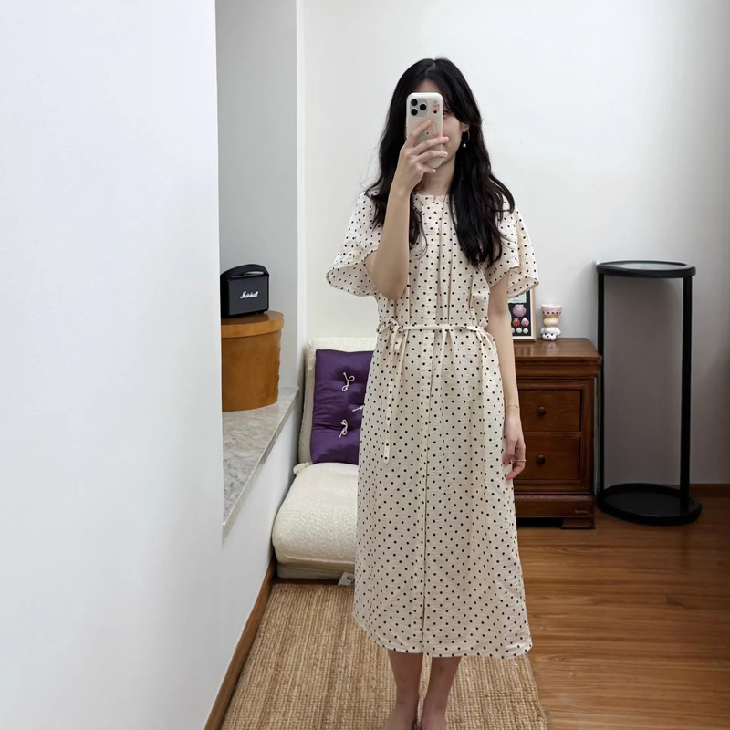 Cs Women's Clothing Original Fabric Standard Version Pleated Belt Polka Dot Dress 2026 Spring New Product 1326267001