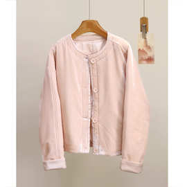 工厂丝绒夹棉外套女冬季新款高级感宽松休闲小个子加厚小香风棉服