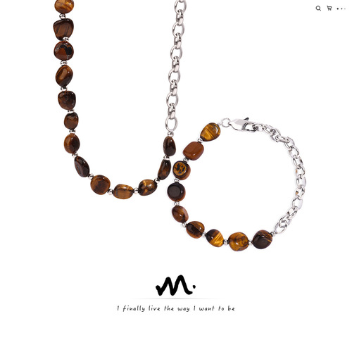European and American new style retro fashion personalized design natural tiger eye stone handmade beaded necklace bracelet set accessories